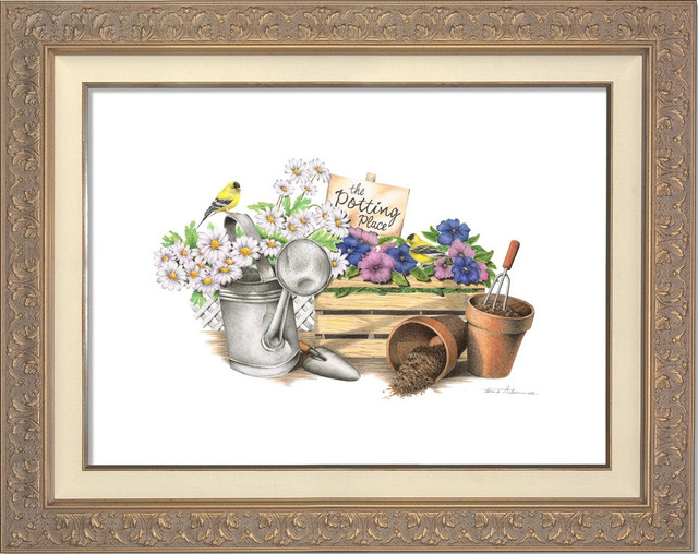 The Potting Place Framed Original Drawing on Canvas by Thomas Anderson